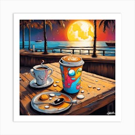 Moonlit Aromas Of Coffee And Desert Dreams By The Beach Art Print