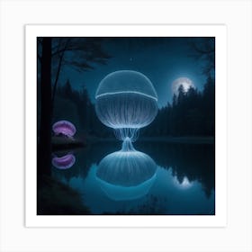 Jellyfish At Night Art Print