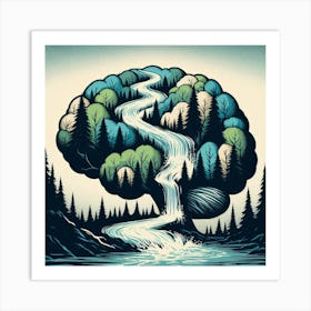 Brain Waterfall Trees Art Print