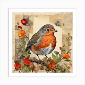 Bird Painting Collage European Robin 3 Art Print 1 Art Print