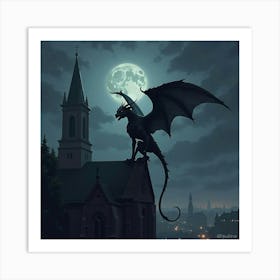 Gargoyle Perched On A Cathedral In A Stormy Night 1 Art Print