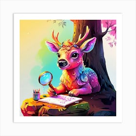 Deer With A Magnifying Glass 6 Art Print