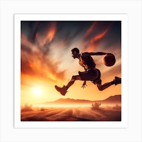 Basketball Player In The Desert Art Print