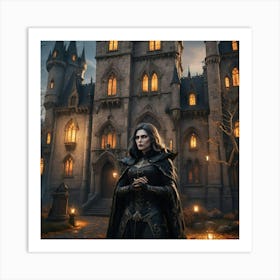 Woman Standing In Front Of A Castle 1 Art Print