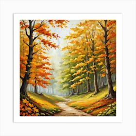 Forest In Autumn In Minimalist Style Square Composition 138 Art Print