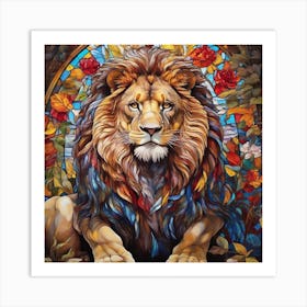 Lion With Roses Art Print