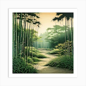 Tranquil Bamboo Grove A Scene Of A Serene Zen Garden Shades Of Green Soft Morning Light With Rak (1) Art Print