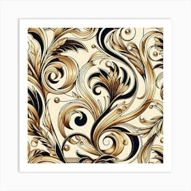 Gold And Black Floral Pattern Art Print