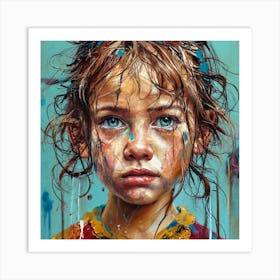 Girl With Tears On Her Face Art Print