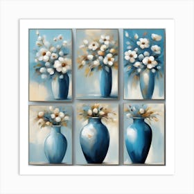 Blue Flowers In Vases Art Print