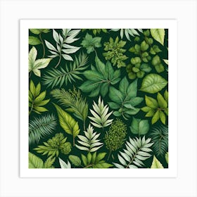 Seamless Pattern With Green Leaves Art Print