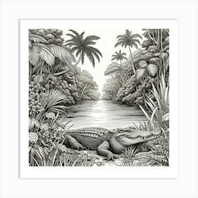 A crocodile in jungle mangrove 3 Art Print