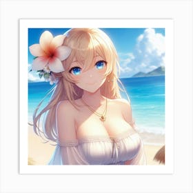 Anime Girl On The Beach 6 Art Print