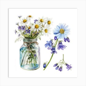 Wildflowers In A Mason Jar Art Print