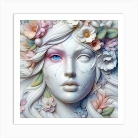 Face Of A Woman With Flowers Art Print