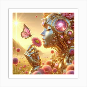 Robot Woman With Butterfly Art Print