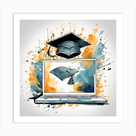 Graduation Cap And Laptop Art Print