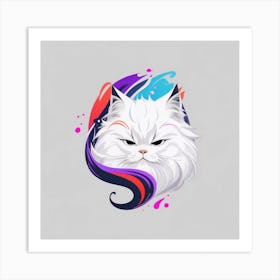 White Cat With Colorful Paint Art Print