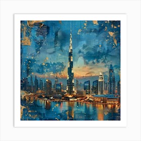 Burj Khalifa at sunset, collage Art Print