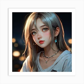 masterpiece, best quality, (Anime:1.4), anime illustration of a most beautiful face girl, sharp oval face contours, sagging eyes, slightly straight nose, nose to mouth distance, mouth to chin distance, beautiful collarbone, lighting, night, colorful lighting, glamorous, artstation hq ,8k ultra hd, fake detail, trending pixiv fanbox, acrylic palette knife 3 Art Print