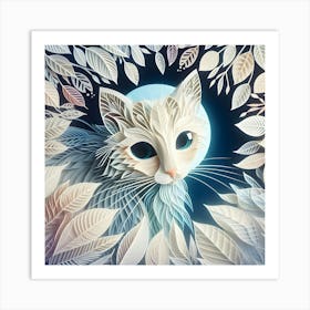 Paper Cut Art With Cute Cat Art Print