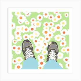 Feet on the ground, flowers, trainers, illustration, wall art Art Print