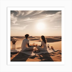 Couple Having Dinner In The Desert Art Print