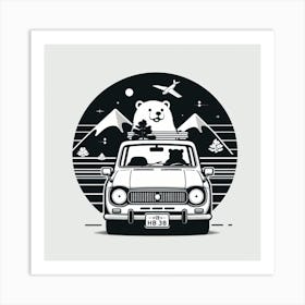 Bear In The Car Art Print