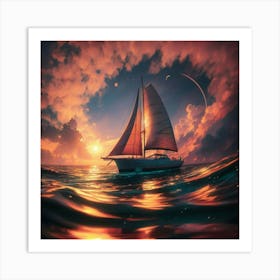 Sailboat At Sunset Art Print