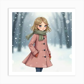 Taylor Swift In A Watercolor Winter Scene, With Snowflakes Softly Falling Art Print