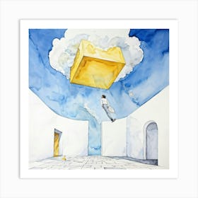 Watercolor Of A Cumulus Cloud Personified As A Dream Weaver Surrounded By Empty Space A Levitating (3) Art Print