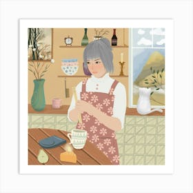 Girl In A Kitchen Art Print