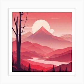 Misty mountains background in red tone 84 Art Print