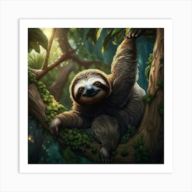 The tree hugging Sloth Art Print