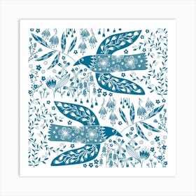 Teal Green Peace Dove Birds Art Print