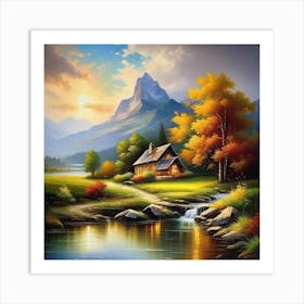 Cabin In The Mountains Art Print