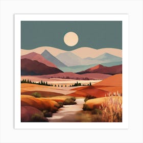 Boho Art Minimalist Landscape Mountains (7) Art Print