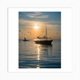 Sailboats At Sunset Art Print