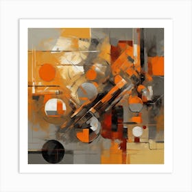 Neo Cubist Harmony Orange & Grey Abstraction (1) 1 Art Print