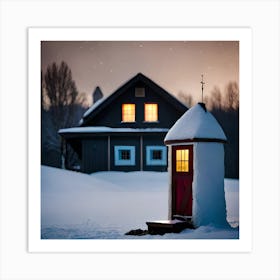 Cozy Cottage House, Snowy House In Winter, Warm Cottage, Wooden Cottage Home, Snow Landscape, Art print, home decor Art Print