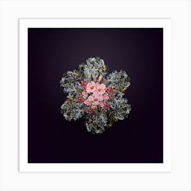 Vintage Pink Ruddy Godetia Floral Wreath on Royal Purple n.0016 Art Print