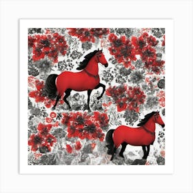 Mantel Con Caballos Rojo Y Nrgro Art Print