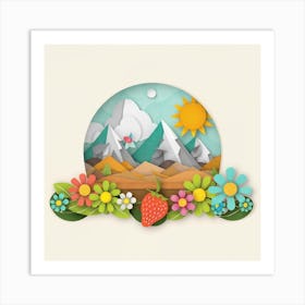 Mountains And Flowers Art Print