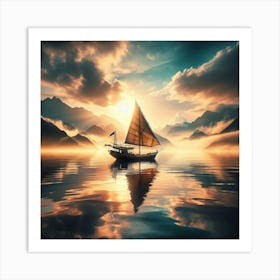 Sailboat At Sunrise Art Print