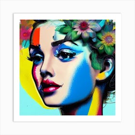 Colorful Girl With Flowers 1 Art Print