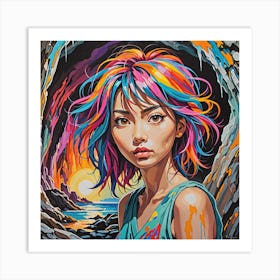 Girl With Colorful Hair Art Print