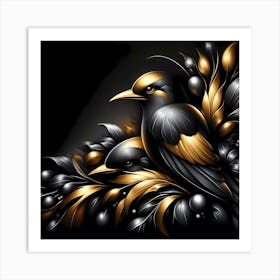 Black And Gold Birds Art Print