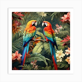 Two Parrots In The Jungle 1 Art Print