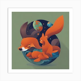 Fox And The Moon Art Print