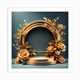 Golden Frame With Roses 1 Art Print